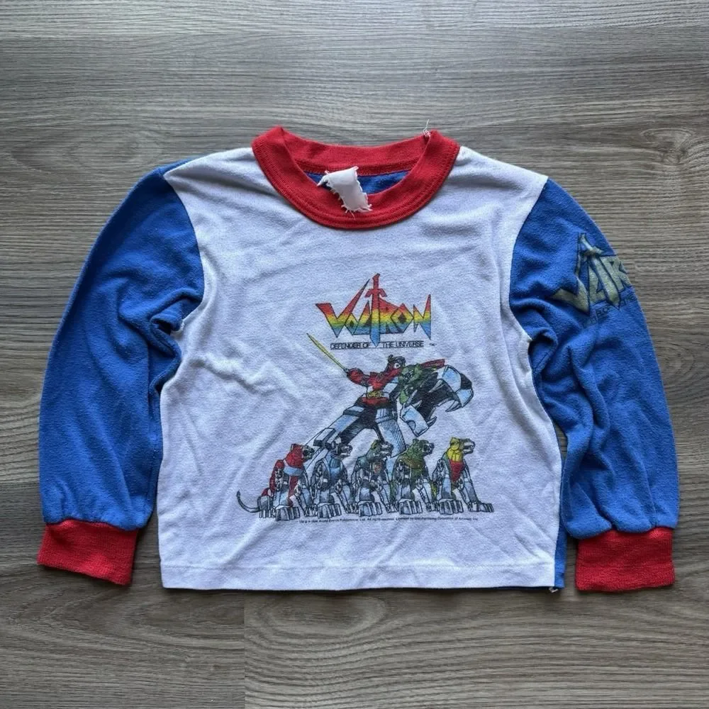 Vintage Voltron Shirt Boys XS Pajama Top Cartoon Robot Graphic 80s Defender